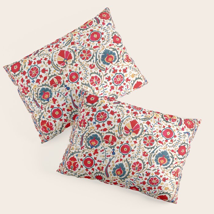 Bokhara  Antique Uzbek Suzani Embroidery Print Pillow Sham Gallery Image 3