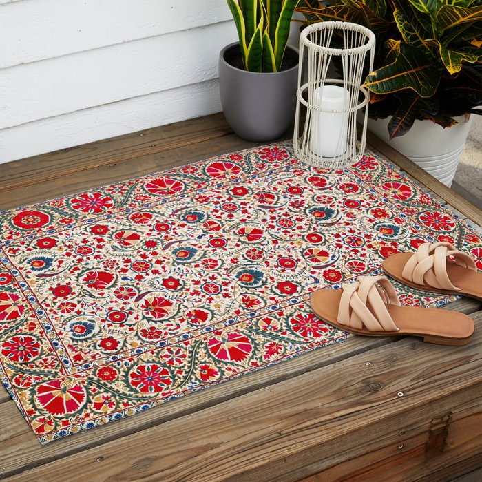 Bokhara  Antique Uzbek Suzani Embroidery Print Outdoor Rug Gallery Image 2