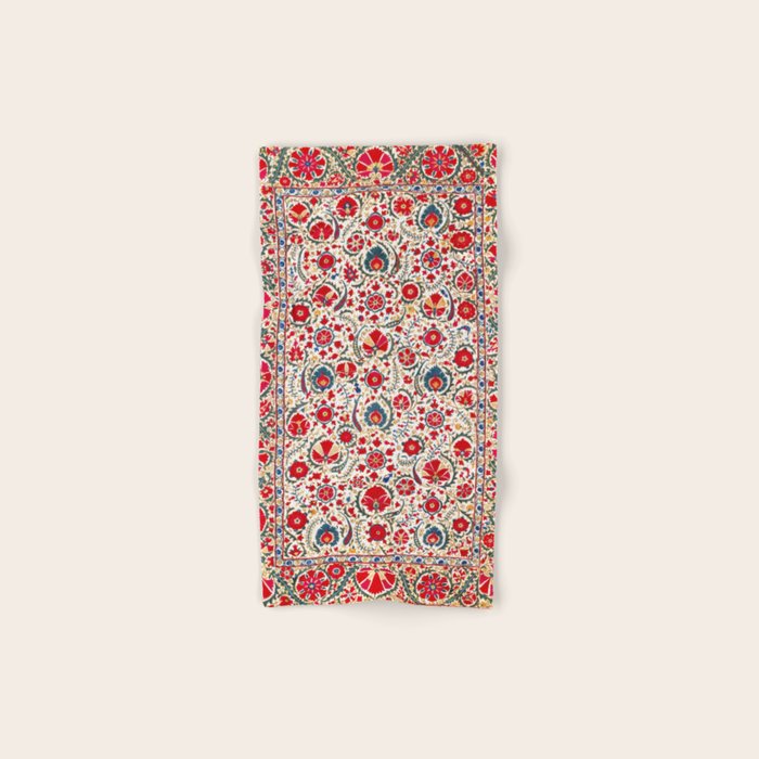 Bokhara  Antique Uzbek Suzani Embroidery Print Bath Towel Gallery Image 1