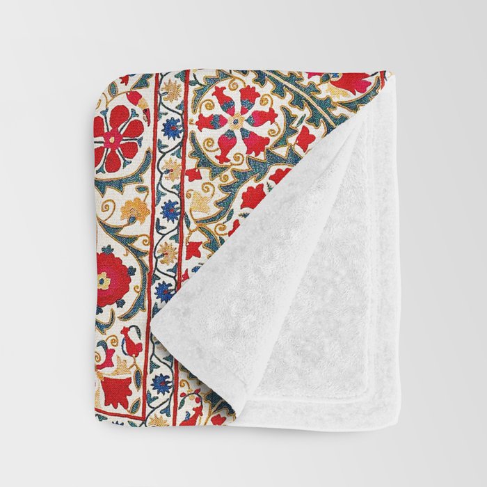 Bokhara  Antique Uzbek Suzani Embroidery Print Throw Blanket Gallery Image 3