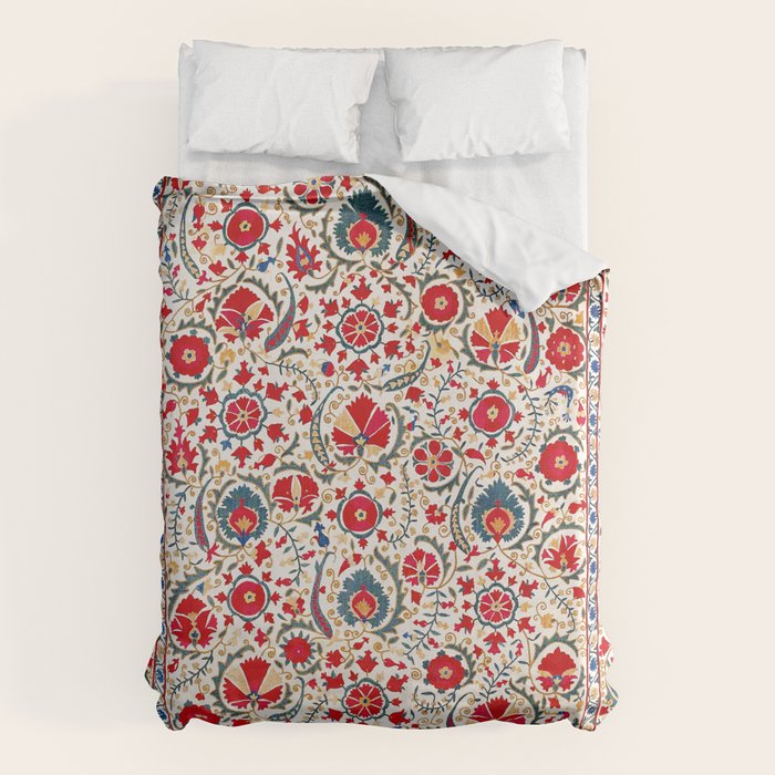 Bokhara  Antique Uzbek Suzani Embroidery Print Duvet Cover Gallery Image 1