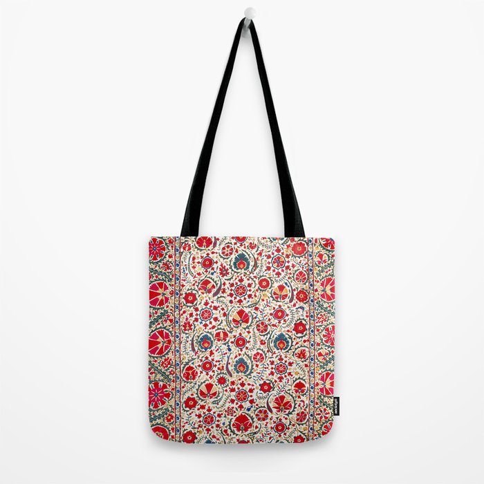 Bokhara  Antique Uzbek Suzani Embroidery Print Tote Bag Gallery Image 2
