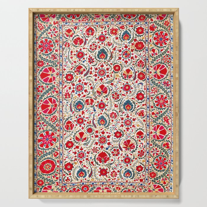 Bokhara  Antique Uzbek Suzani Embroidery Print Serving Tray Gallery Image 1