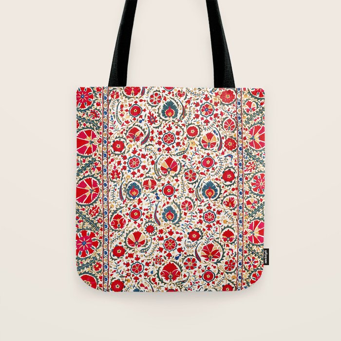 Bokhara  Antique Uzbek Suzani Embroidery Print Tote Bag Gallery Image 1