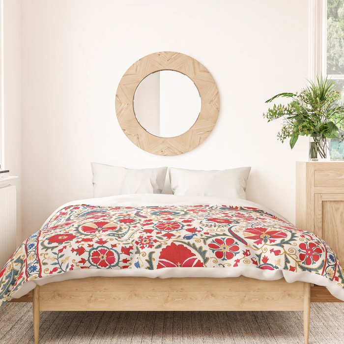 Bokhara  Antique Uzbek Suzani Embroidery Print Duvet Cover Gallery Image 3
