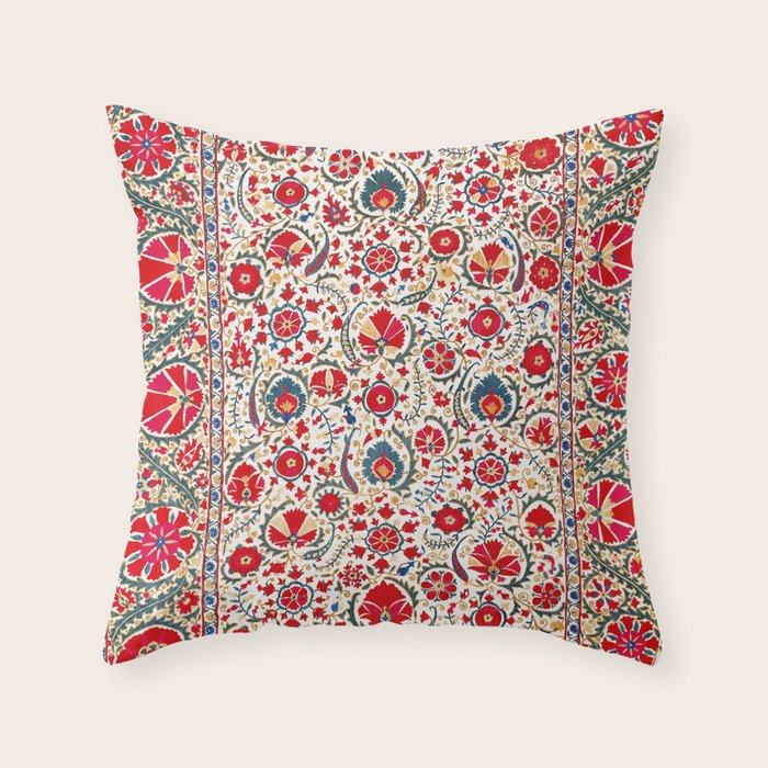 Bokhara  Antique Uzbek Suzani Embroidery Print Throw Pillow Gallery Image 6