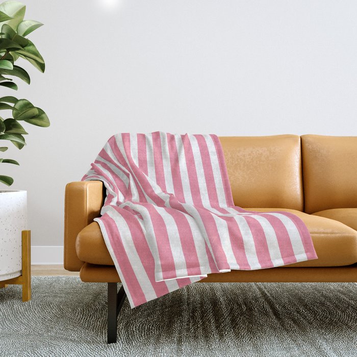 Rose Pink & White Cabana Stripe Throw Blanket Gallery Image 1