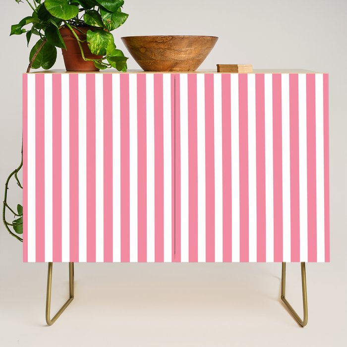 Rose Pink & White Cabana Stripe Credenza Gallery Image 1