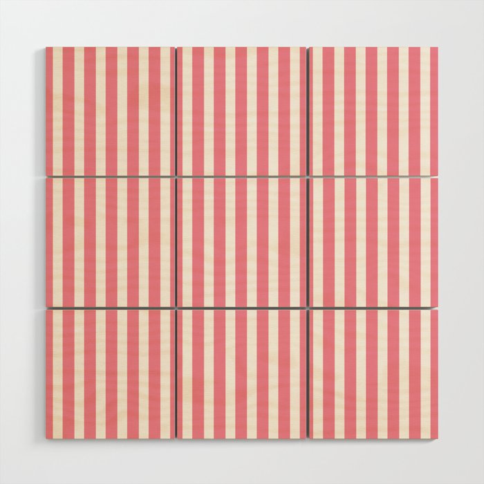 Rose Pink & White Cabana Stripe Wood Wall Art Gallery Image 1
