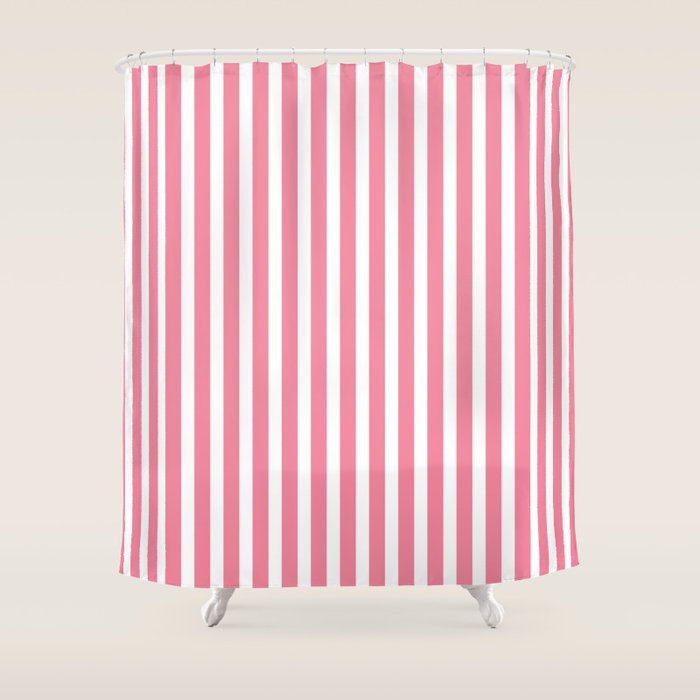Rose Pink & White Cabana Stripe Shower Curtain Gallery Image 1
