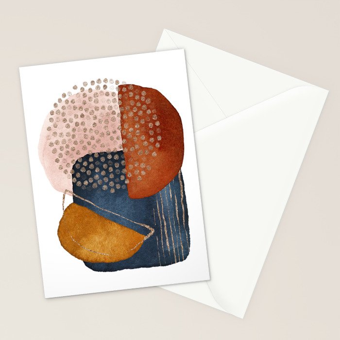 Abstract Terracotta, Navy Blue, Blush Pink, Art Print By LandSartprints  Stationery Card Gallery Image 2