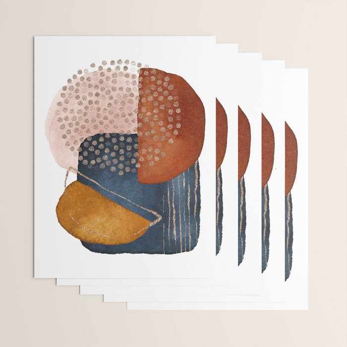 Abstract Terracotta, Navy Blue, Blush Pink, Art Print By LandSartprints  Wrapping Paper Gallery Image 3