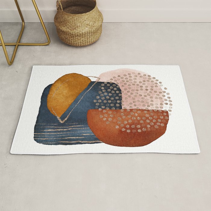 Abstract Terracotta, Navy Blue, Blush Pink, Art Print By LandSartprints  Rug Gallery Image 1