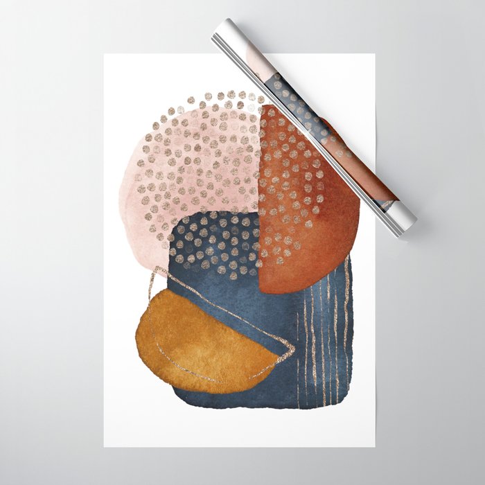 Abstract Terracotta, Navy Blue, Blush Pink, Art Print By LandSartprints  Wrapping Paper Gallery Image 1