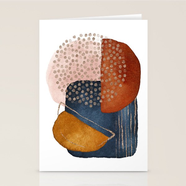 Abstract Terracotta, Navy Blue, Blush Pink, Art Print By LandSartprints  Stationery Card Gallery Image 2