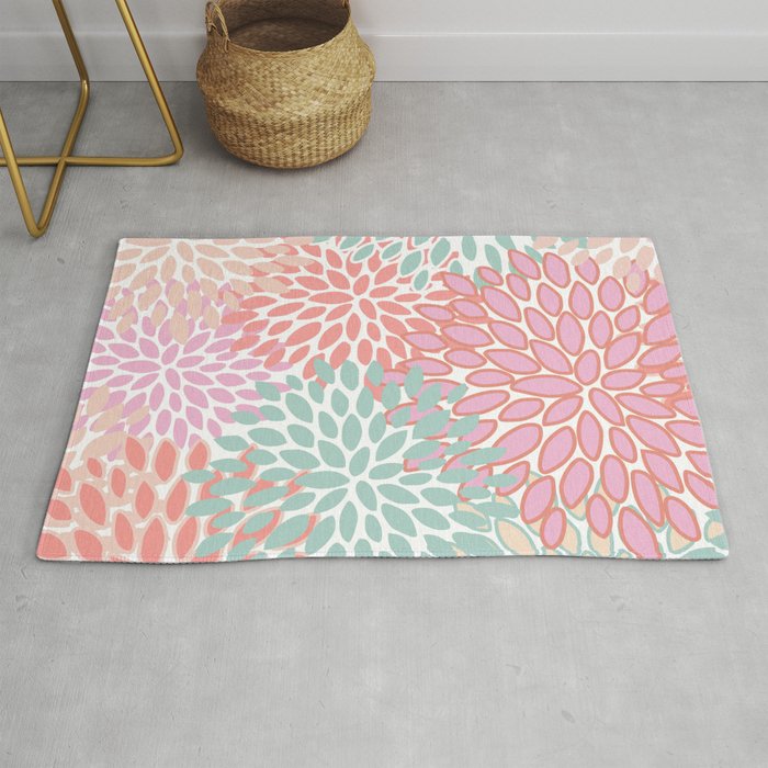 Festive, Floral Prints, Pink, Teal and Coral Rug Gallery Image 1