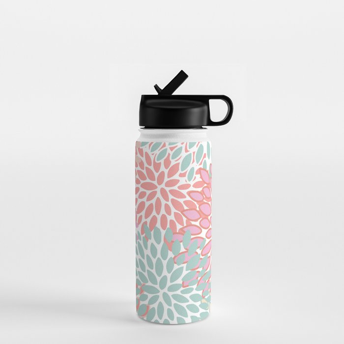 Festive, Floral Prints, Pink, Teal and Coral Water Bottle Gallery Image 1