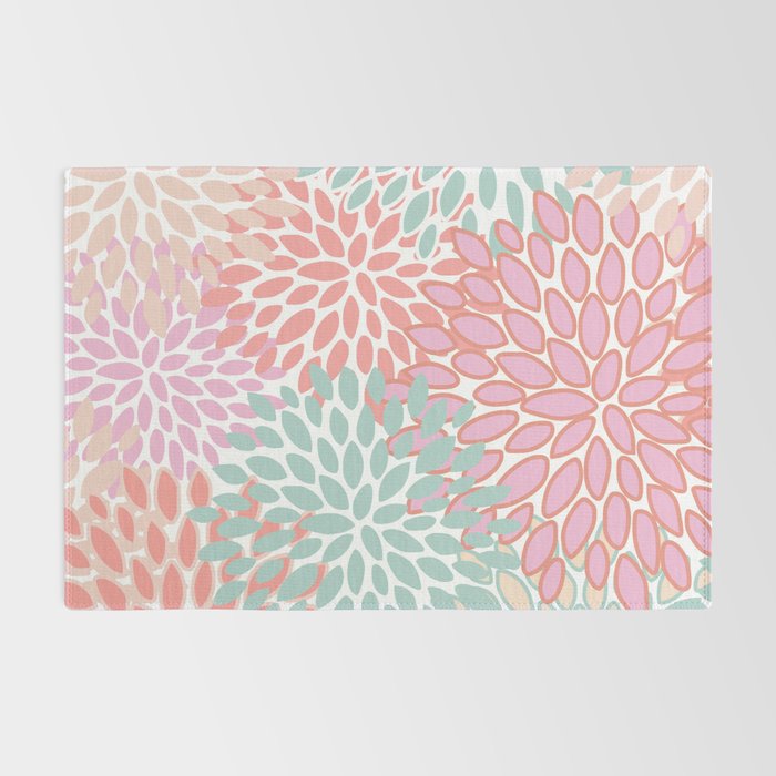 Festive, Floral Prints, Pink, Teal and Coral Rug Gallery Image 2