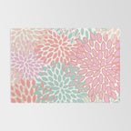 Festive, Floral Prints, Pink, Teal and Coral Rug Gallery Image 2