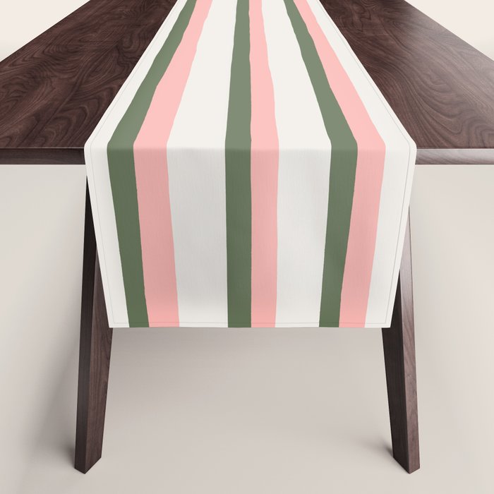 Hand Drawn Vertical Stripes Muted Green & Pink Table Runner Gallery Image 1