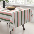Hand Drawn Vertical Stripes Muted Green & Pink Tablecloth Gallery Image 3