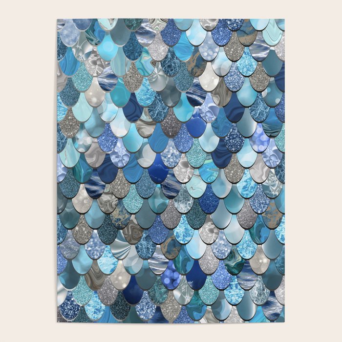 Mermaid Ocean Blue Pattern Poster Gallery Image 4