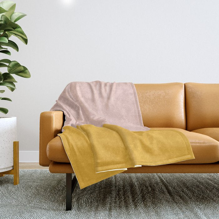 Color Block Blush Pink Mustard Yellow Throw Blanket Gallery Image 1