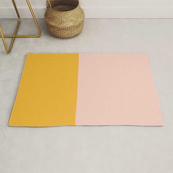 Color Block Blush Pink Mustard Yellow Rug Gallery Image 1