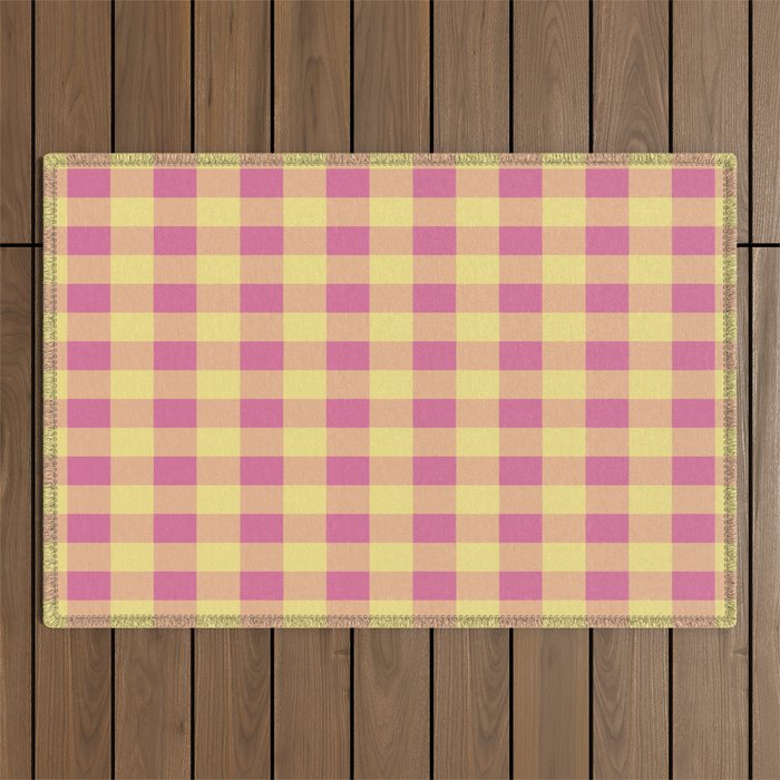 Gingham Large Pink Orange Yellow Outdoor Rug Gallery Image 1