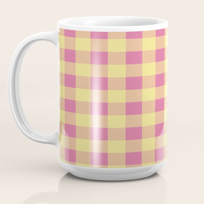 Gingham Large Pink Orange Yellow Coffee Mug Gallery Image 3