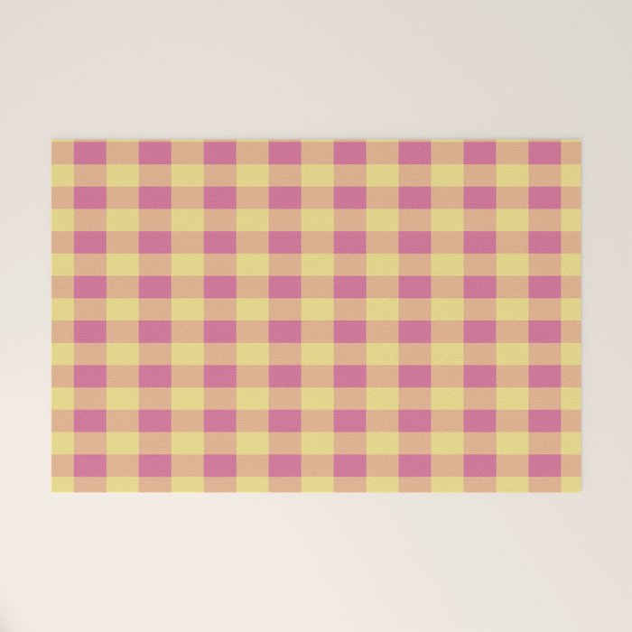 Gingham Large Pink Orange Yellow Welcome Mat Gallery Image 1