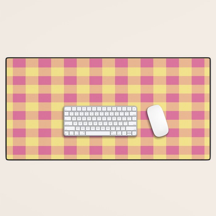 Gingham Large Pink Orange Yellow Desk Mat Gallery Image 1