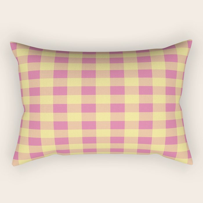 Gingham Large Pink Orange Yellow Rectangular Pillow Gallery Image 1
