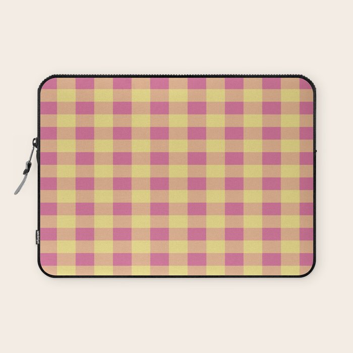 Gingham Large Pink Orange Yellow Laptop Sleeve Gallery Image 1