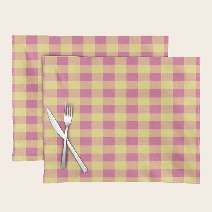 Gingham Large Pink Orange Yellow Placemat Gallery Image 1