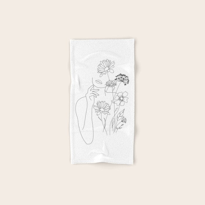 Minimal Line Art Woman with Flowers III Towels Gallery Image 1