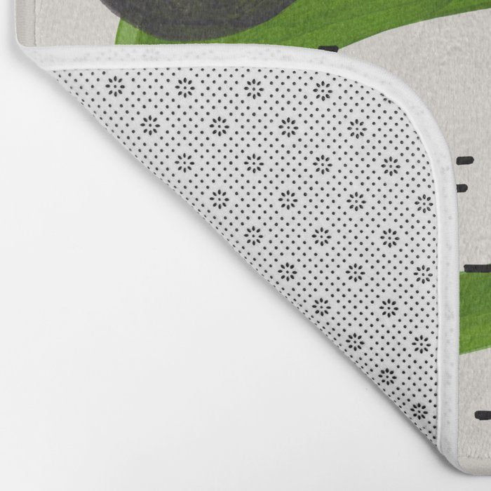 Fun Mid Century Modern Abstract Minimalist Olive Green Rings Grey Black Accent Bath Mat Gallery Image 2