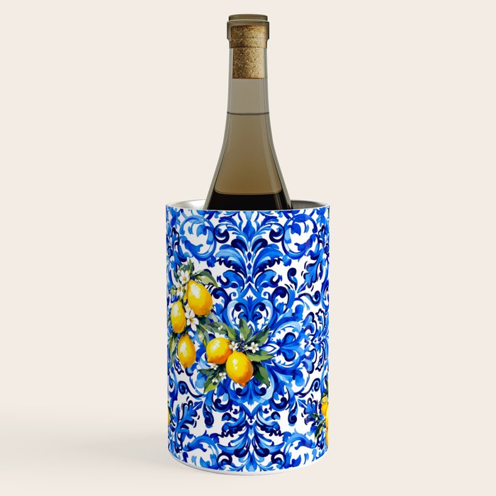 Blue Italian majolica baroque lemon art Wine Chiller Gallery Image 1
