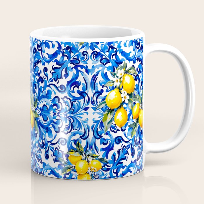 Blue Italian majolica baroque lemon art Coffee Mug Gallery Image 1