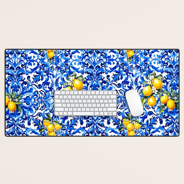 Blue Italian majolica baroque lemon art Desk Mat Gallery Image 1