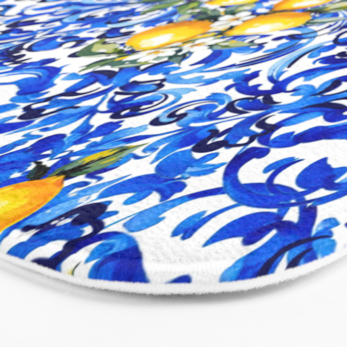 Blue Italian majolica baroque lemon art Bath Mat Gallery Image 3