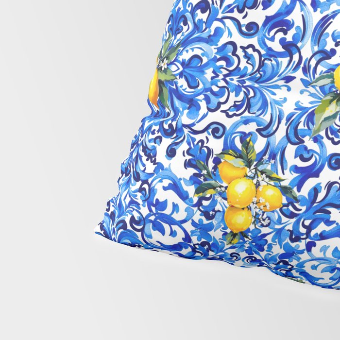 Blue Italian majolica baroque lemon art Pillow Sham Gallery Image 4