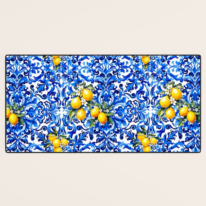 Blue Italian majolica baroque lemon art Desk Mat Gallery Image 3