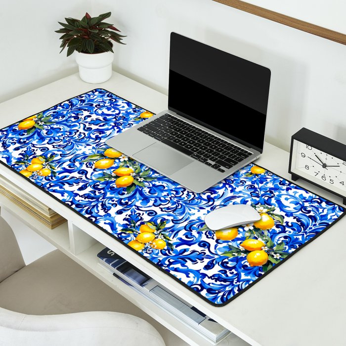 Blue Italian majolica baroque lemon art Desk Mat Gallery Image 2