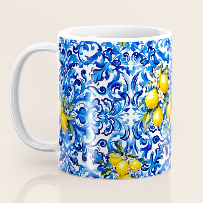 Blue Italian majolica baroque lemon art Coffee Mug Gallery Image 3