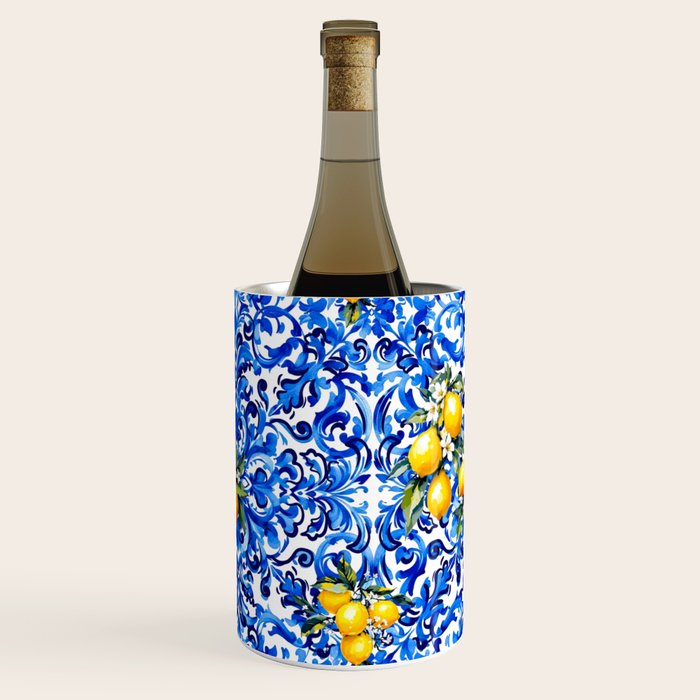 Blue Italian majolica baroque lemon art Wine Chiller Gallery Image 2