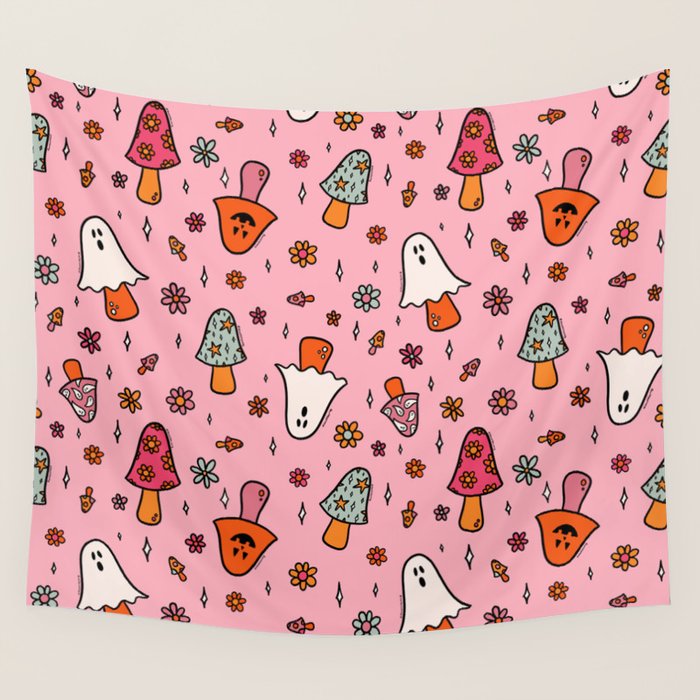 Spooky Mushroom Print Wall Tapestry Gallery Image 1