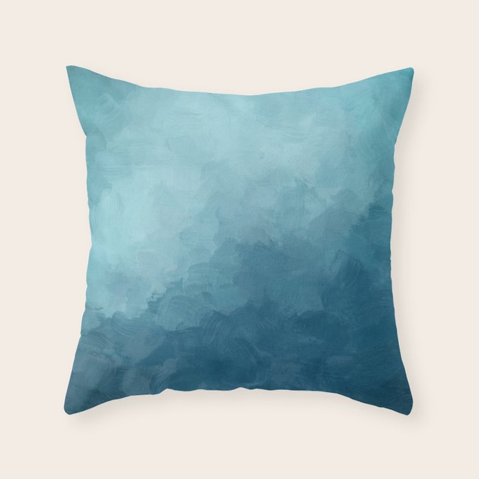 Underwater Bliss - Aqua Blue Turquoise Navy Sea Deep Ocean Minimal Abstract Nature Painting Art Throw Pillow Gallery Image 1