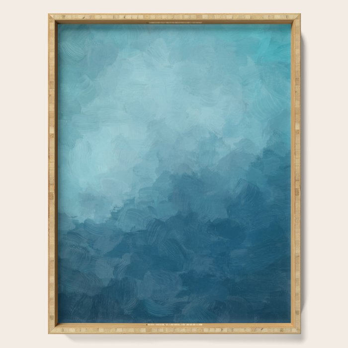 Underwater Bliss - Aqua Blue Turquoise Navy Sea Deep Ocean Minimal Abstract Nature Painting Art Serving Tray Gallery Image 1