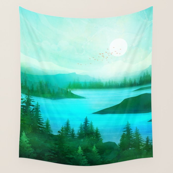 Lake Morning Wall Tapestry Gallery Image 4